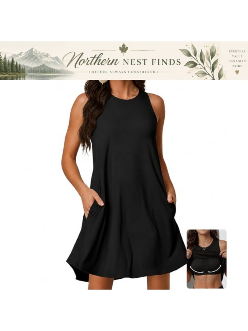 Women Summer Dress Built in Bra Sleeveless A-Line Mini Sundress with Pockets